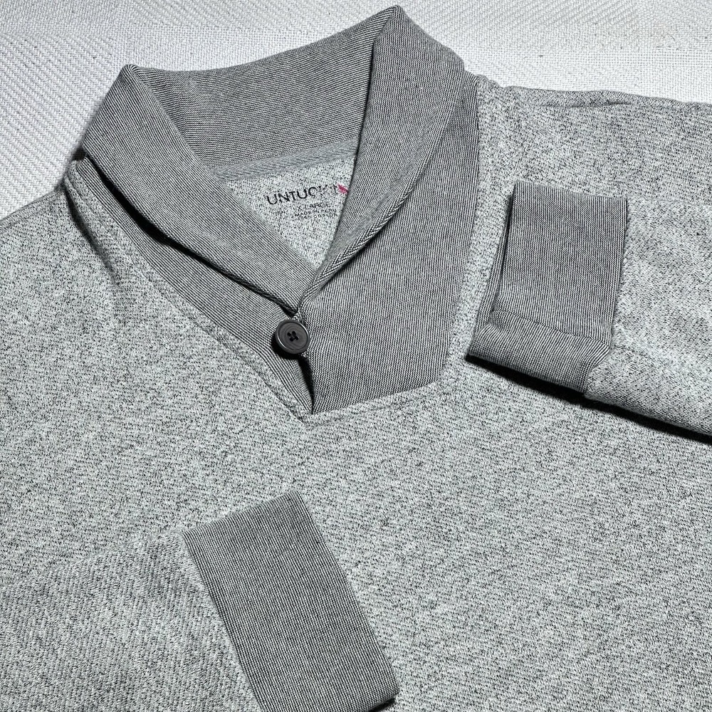 UNTUCKit Shawl Collar Sweater Mens‎ XL Pullover Heather Gray Cotton One Button